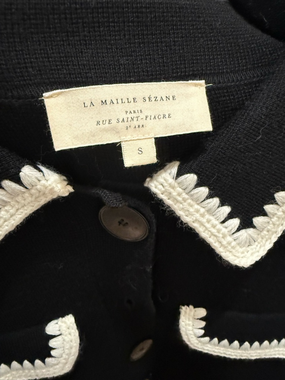 Sezane Black Cardigan with White Trim - Picture 4 of 4